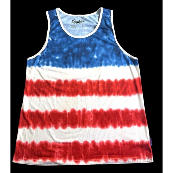 Brooklyn Cloth Red White & Blue Tank Top Shirt Men Size Large Sleeveless USA - Picture 3 of 9
